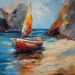 je veux un modele de peinture représentant une peinture impressioniste, un grand voilier ancien dans une mer agitée, il y a aussi une falaise, une plage. le voilier semble moilier pas loin de la plage